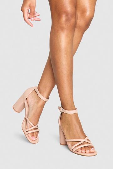 Nude Rounded Heel Cross Strap Heels