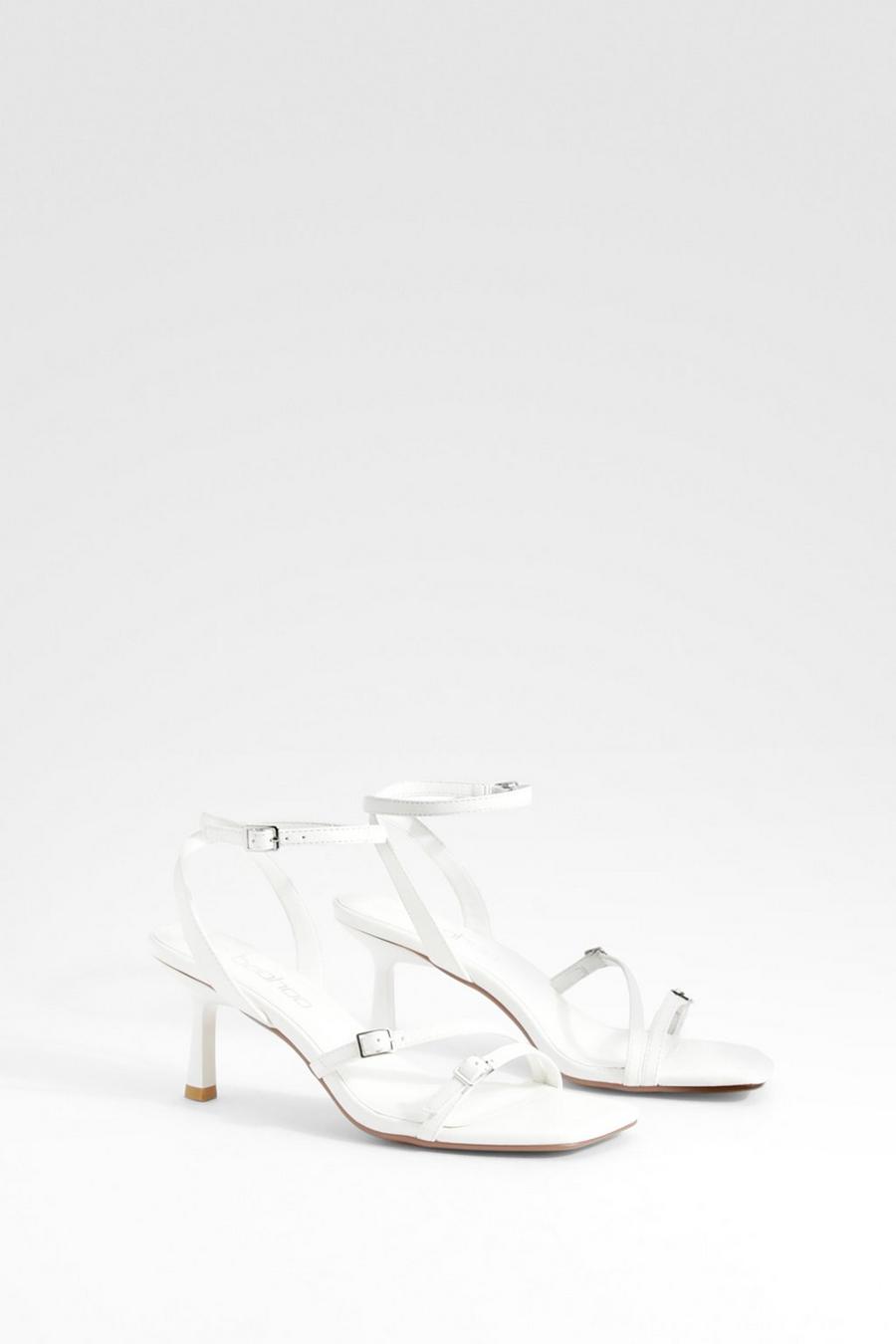 White Double Buckle Mid Height Barely There Heels image number 1