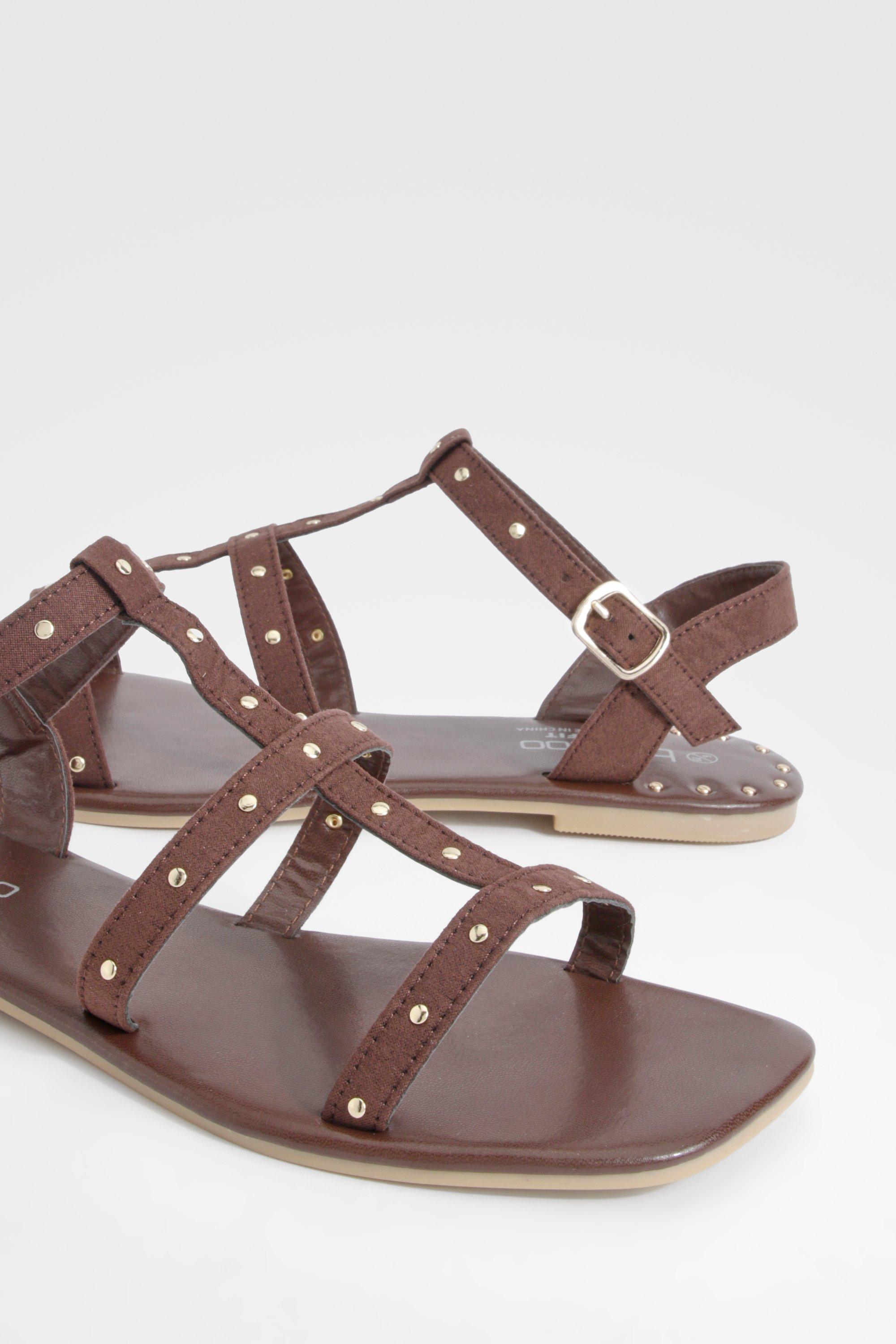 Wide Fit Studded Gladiator Sandals boohoo NO