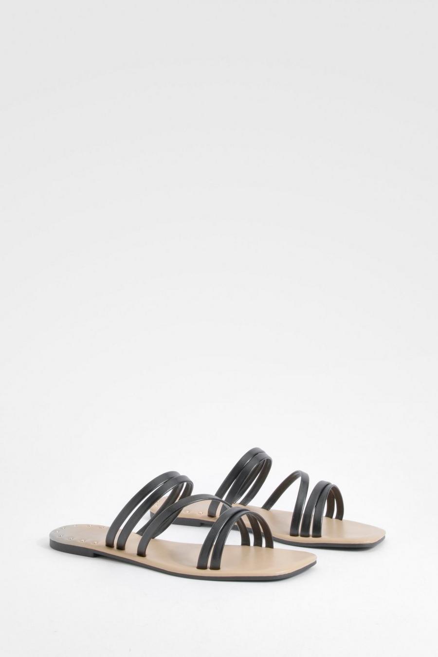 Black Wide Width Studded Sole Strappy Sandals image number 1