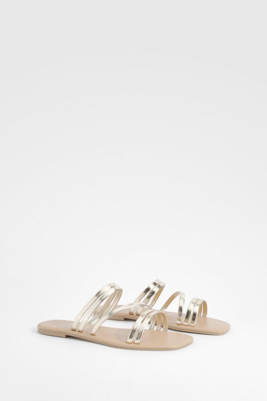 Breite Passform Riemchen-Sandalen mit Nieten, Gold