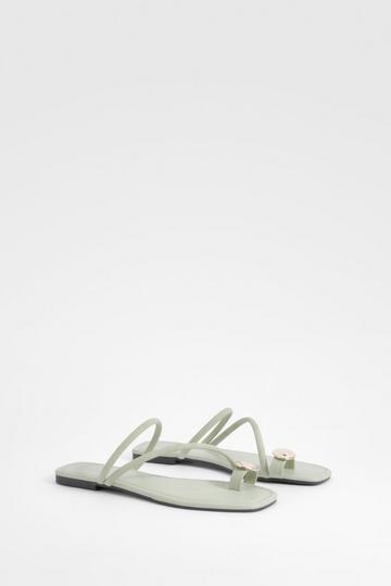 Sage Green Hardwear Detail Mules Sandals