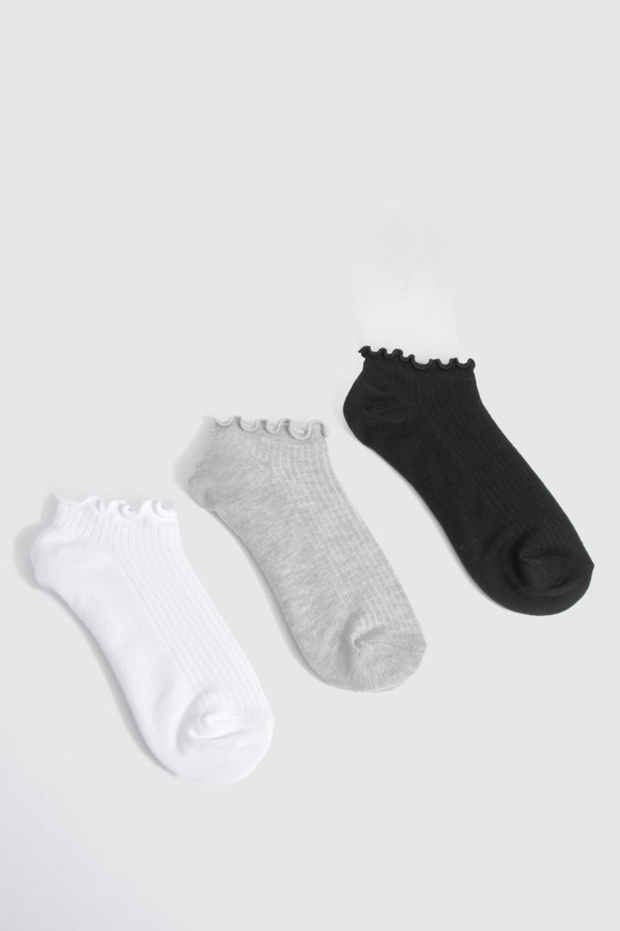 3er-Pack gerippte Socken mit Rüschen, Multi