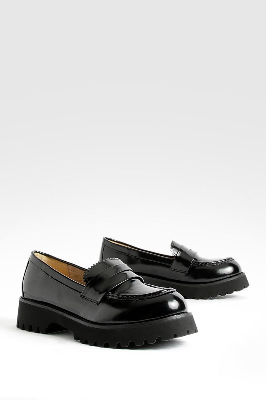 Black Chunky Sole Patent Loafers   