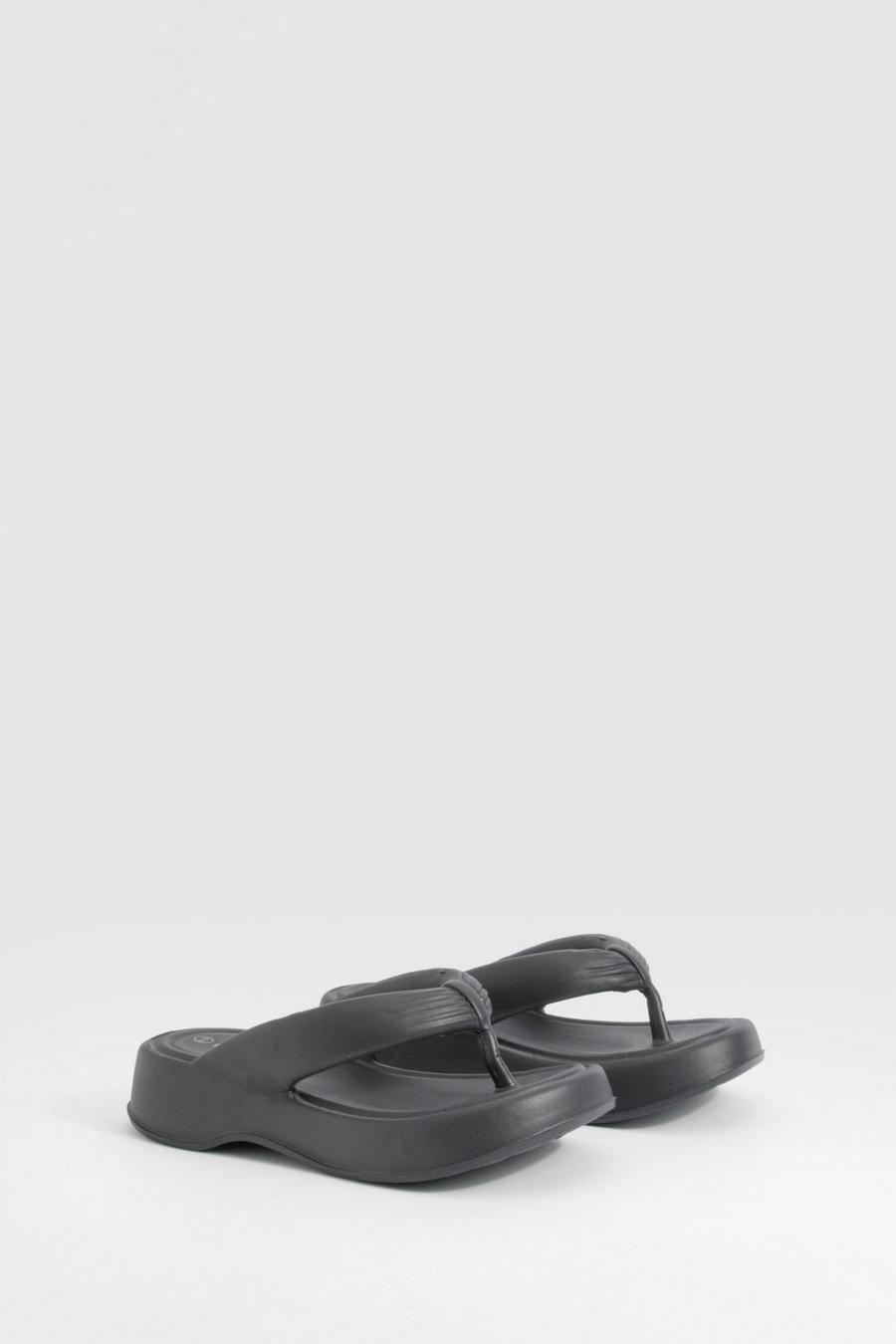 Sandales à plateforme et bout carré, Black image number 1