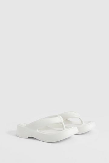 Chunky Platform Square Toe Flip Flops white