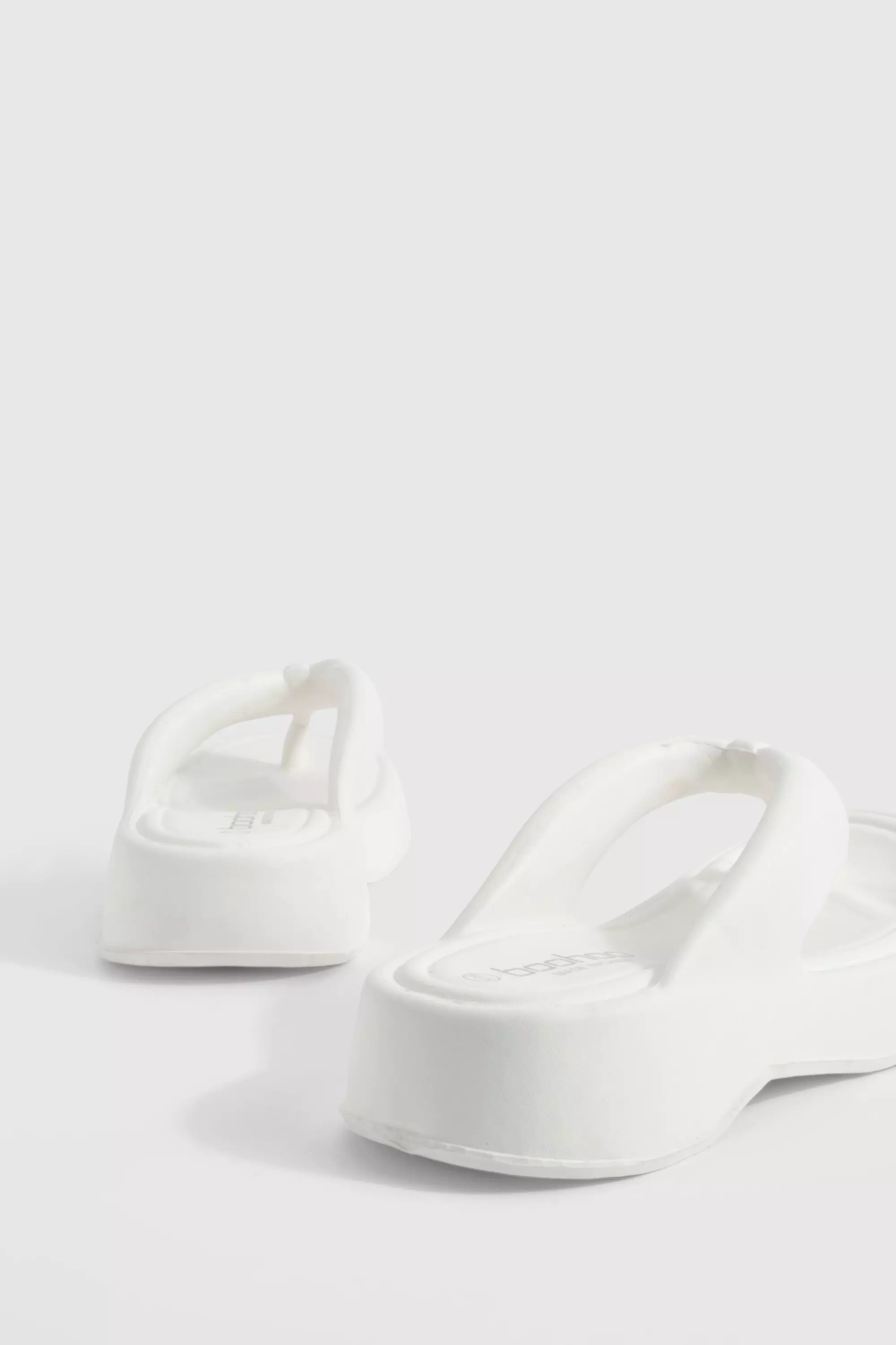 White  Chunky Platform Square Toe Flip Flops   alternative image