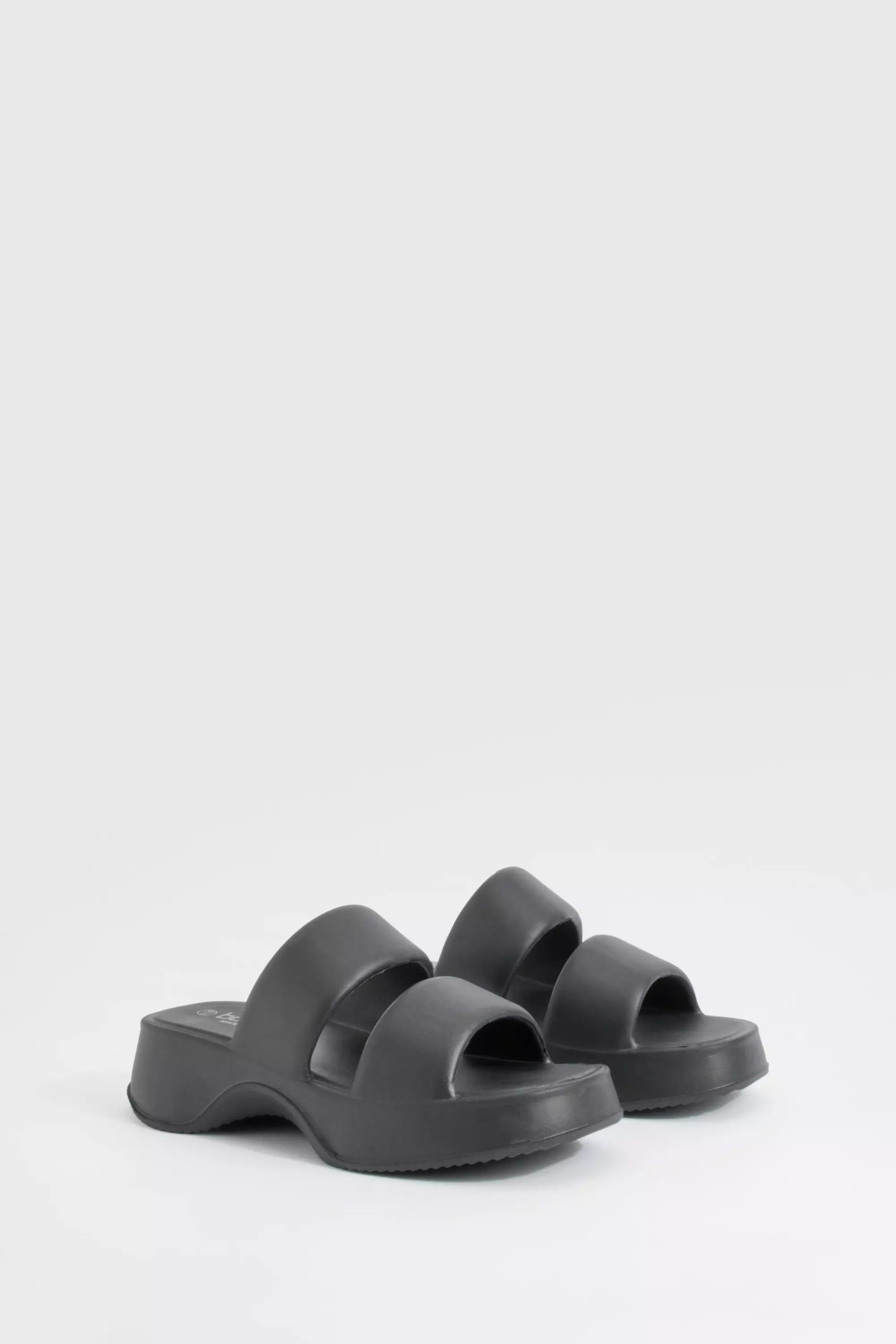 Black Double Strap Chunky Platform Sliders  alternative image