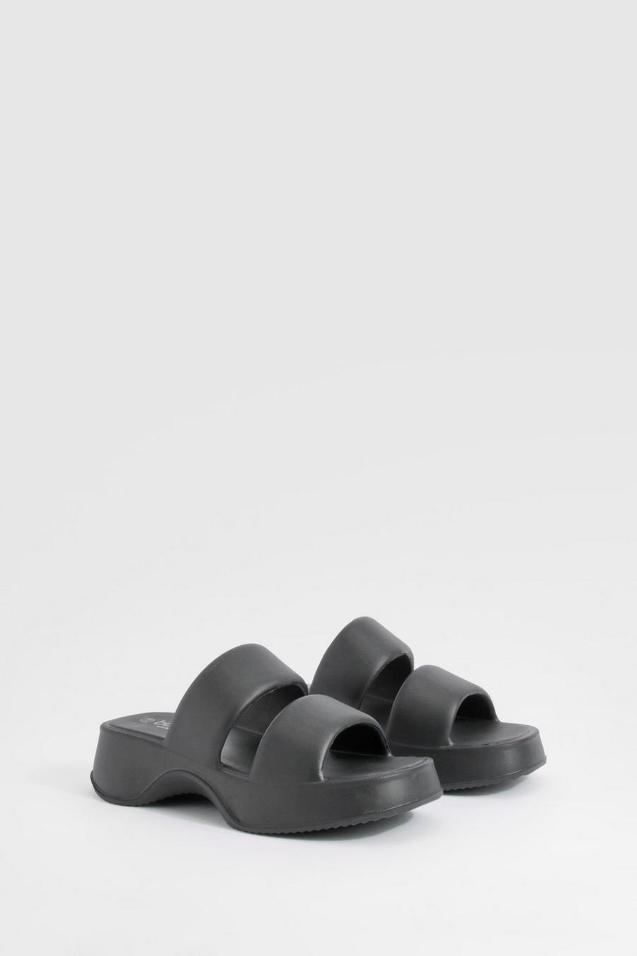 Sandalias gruesas con plataforma y dos tiras, Black image number 1