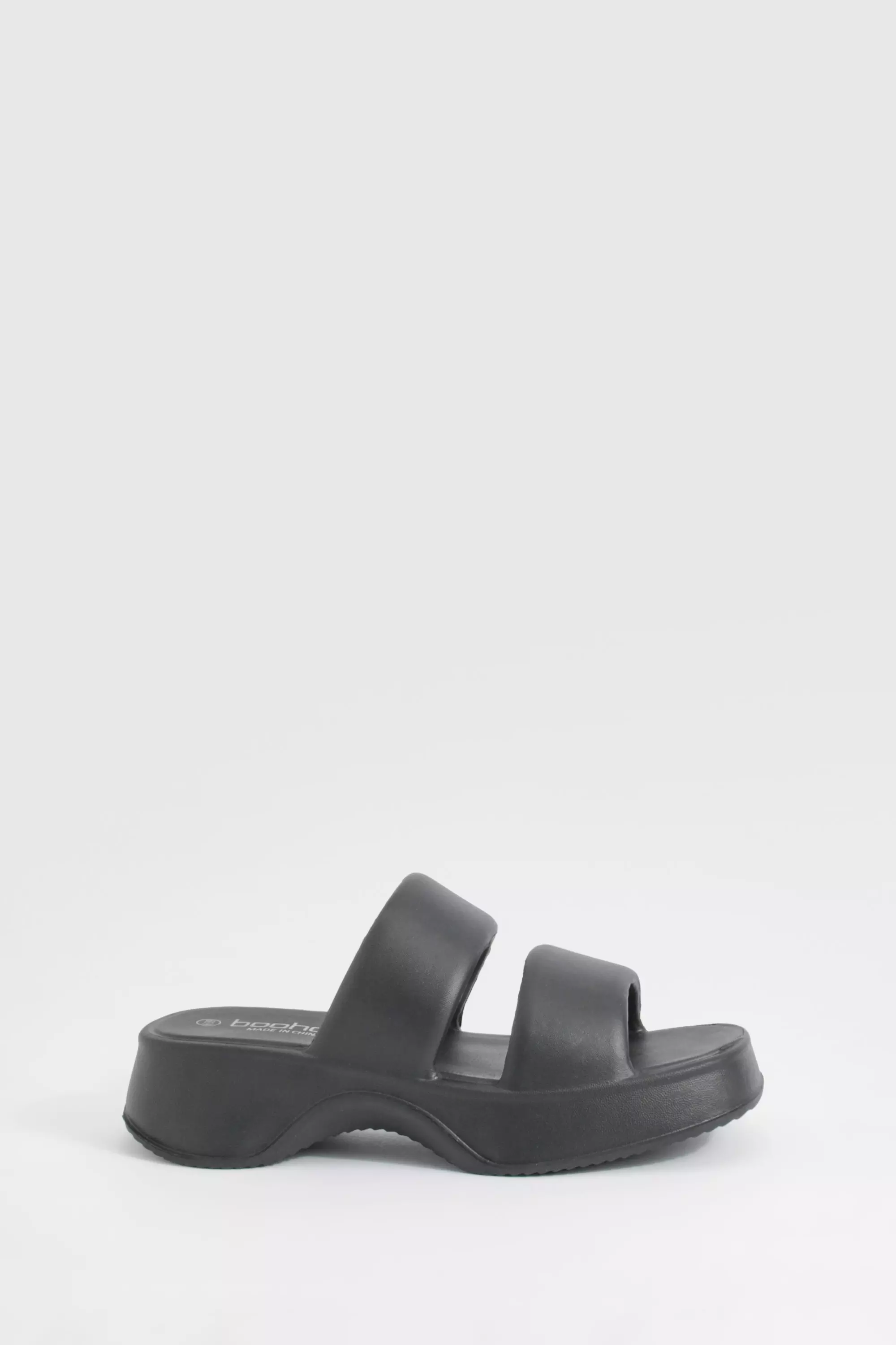 Black Double Strap Chunky Platform Sliders  alternative image