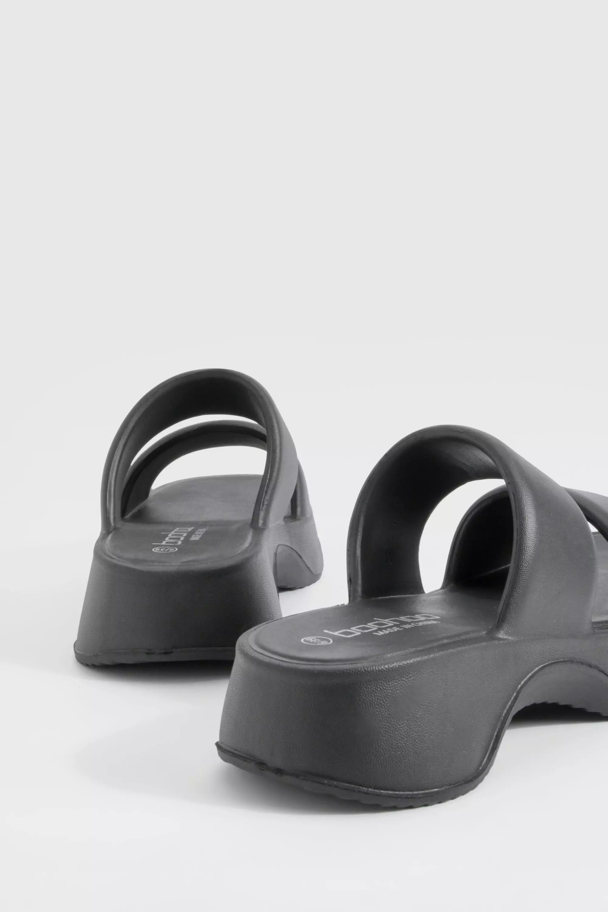 Black Double Strap Chunky Platform Sliders  alternative image