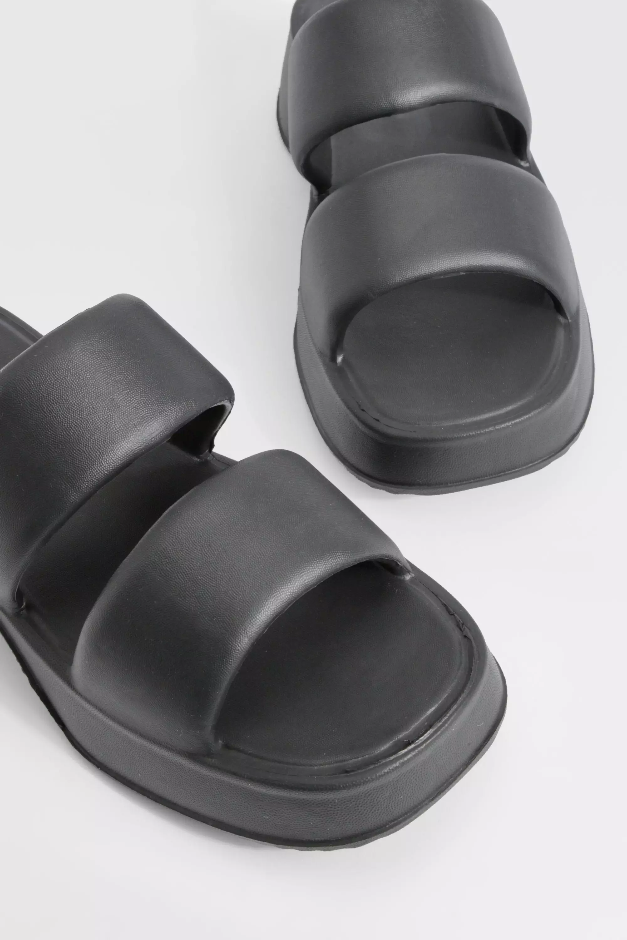 Black Double Strap Chunky Platform Sliders  alternative image