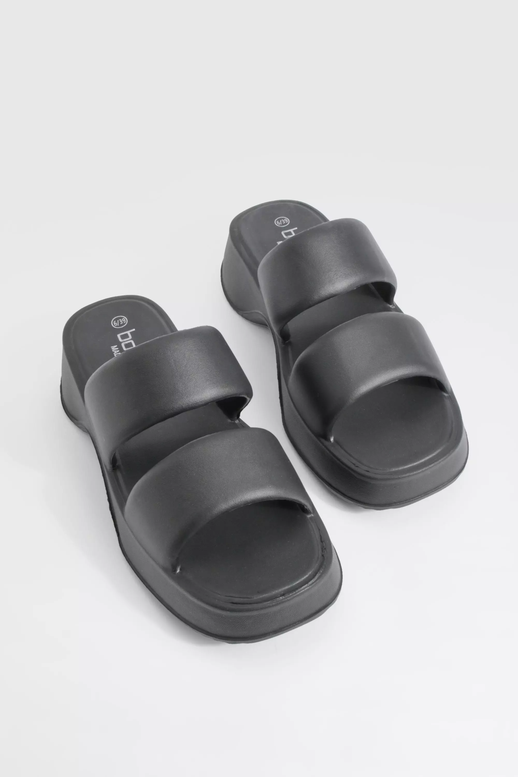 Black Double Strap Chunky Platform Sliders  alternative image