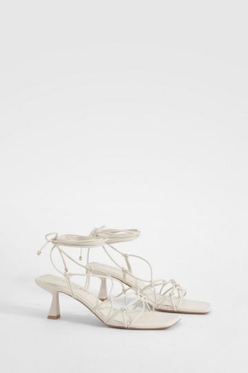 Cream White Knot Detail Strappy Heels