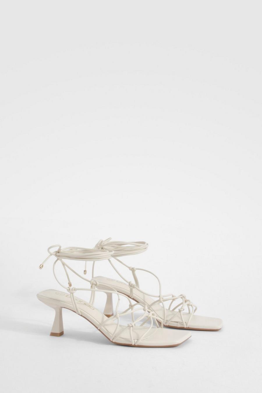 Cream Knot Detail Strappy Heels image number 1