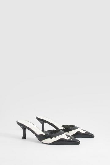 Black Low Stiletto Contrast Detail Court Mules