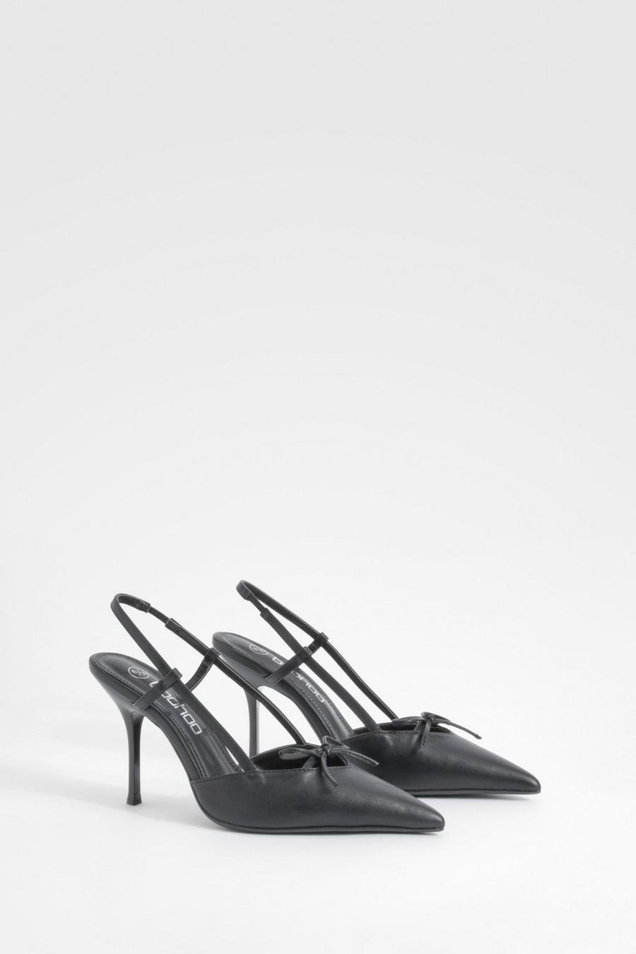 Zapatos de salón sin talón con lazo y puntera de pico, Black image number 1
