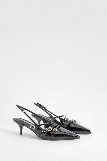 Black Low Stiletto Buckle Detail Pointed Pumps