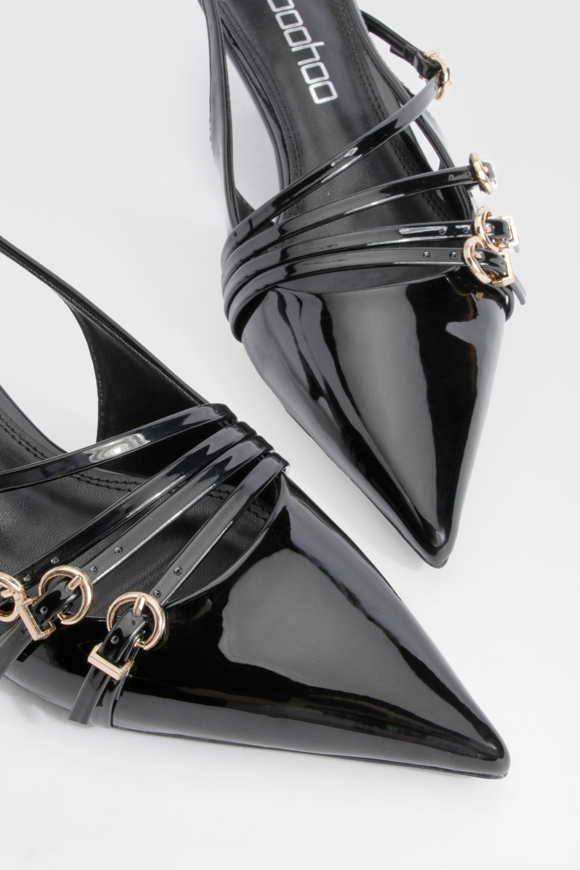 Low Stiletto Buckle Detail Pointed Court Shoes boohoo NZ
