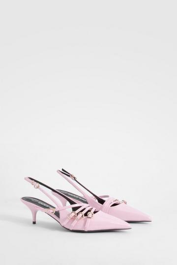 Low Stiletto Buckle Detail Pointed Court Shoes pink