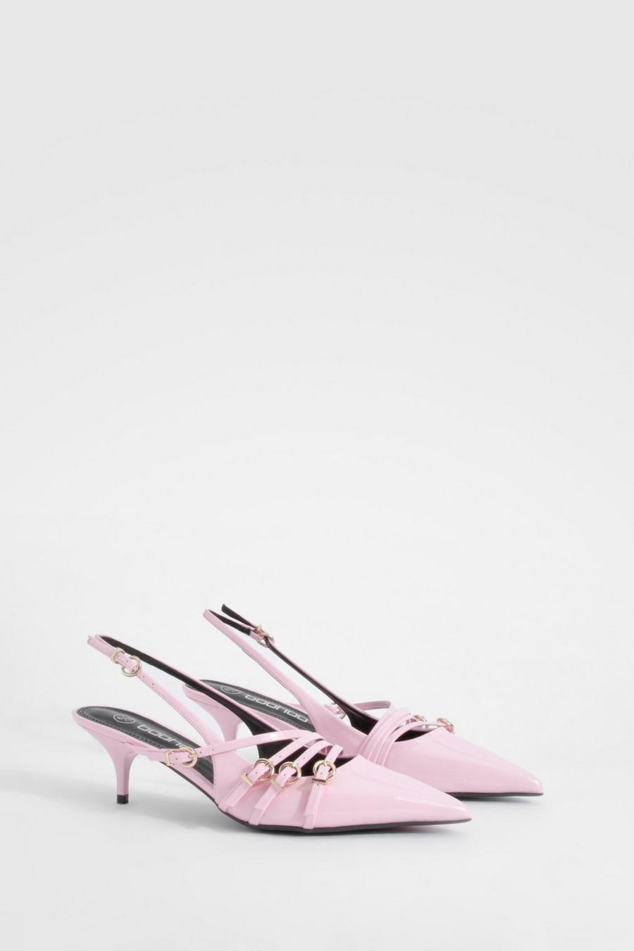 Zapatos de salón bajos con tacón de aguja y hebilla, Pink
