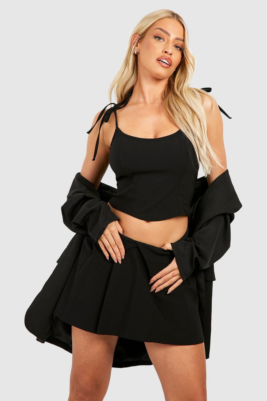 Black Cami Crop Top And Mini Skirt Co Ord Set