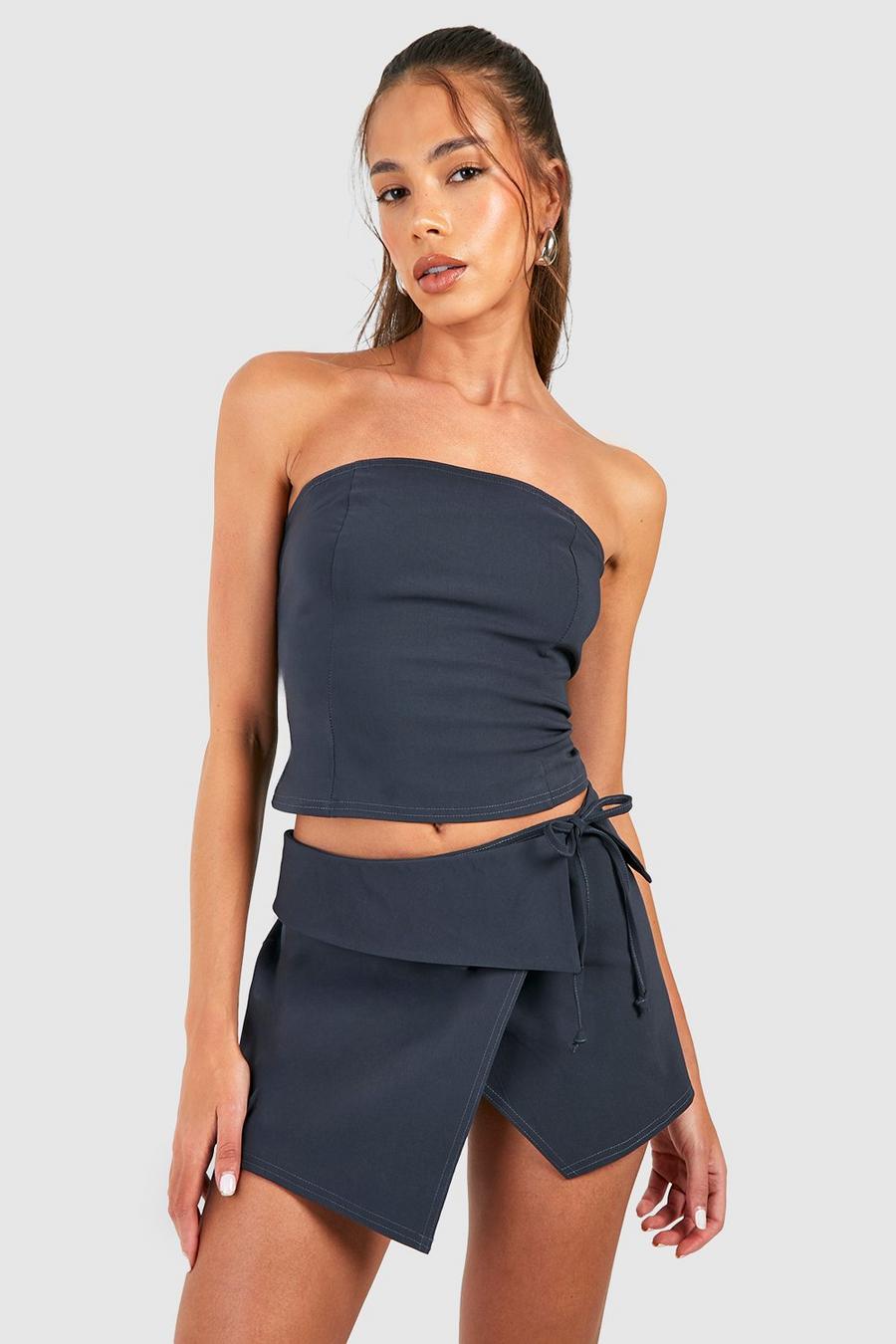 Charcoal Longline Bandeau & Asymmetric Mini Skirt image number 1