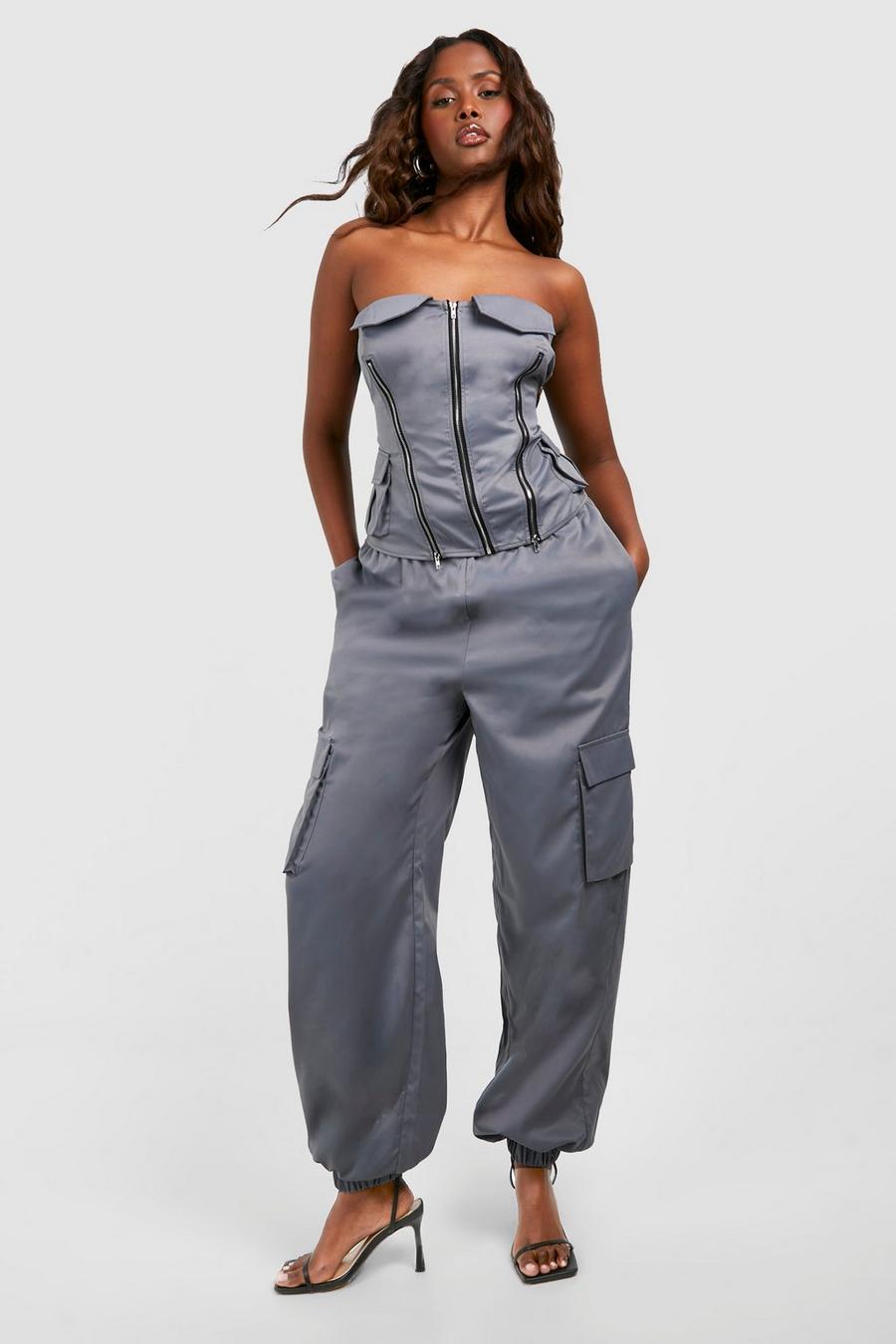 Charcoal Relaxed Fit Cargo Pocket Trousers  image number 1