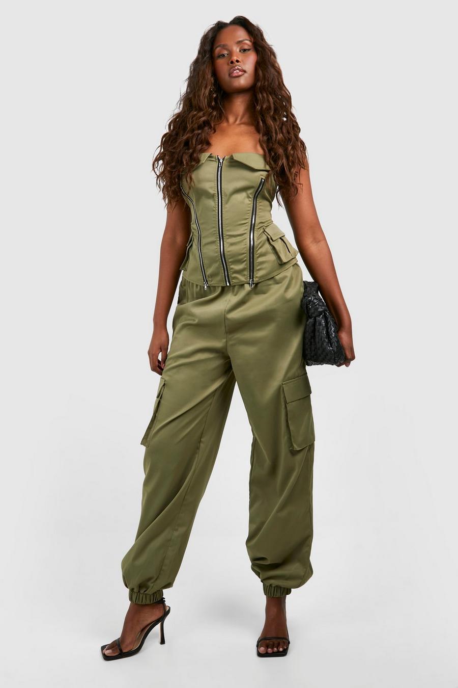 Khaki Relaxed Fit Cargo Pocket Pants image number 1