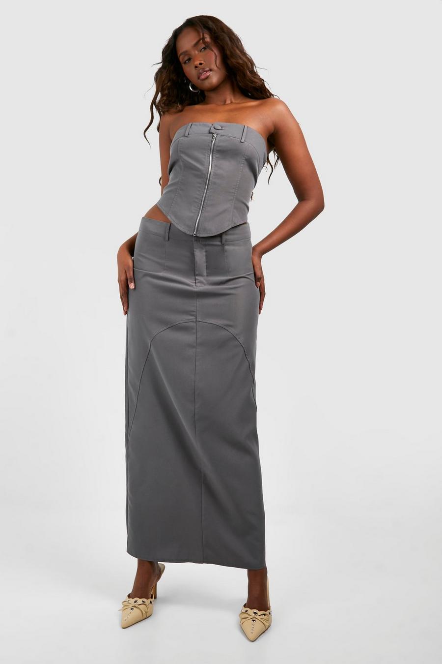 Charcoal Woven Column Maxi Skirt image number 1