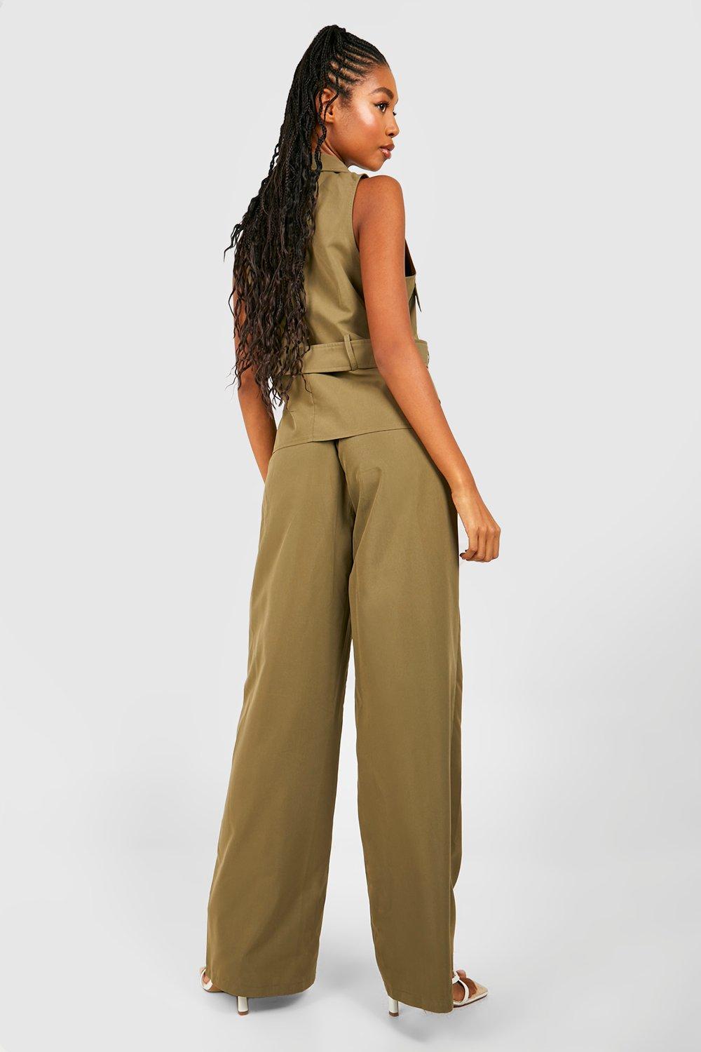 Pleat Front Wide Leg Tailored Trousers