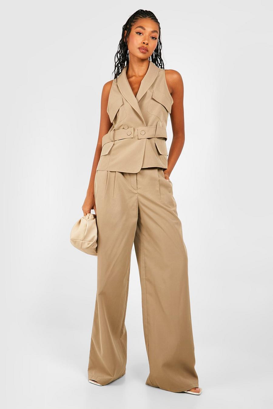Mocha Pleat Front Wide Leg Tailored Pants image number 1