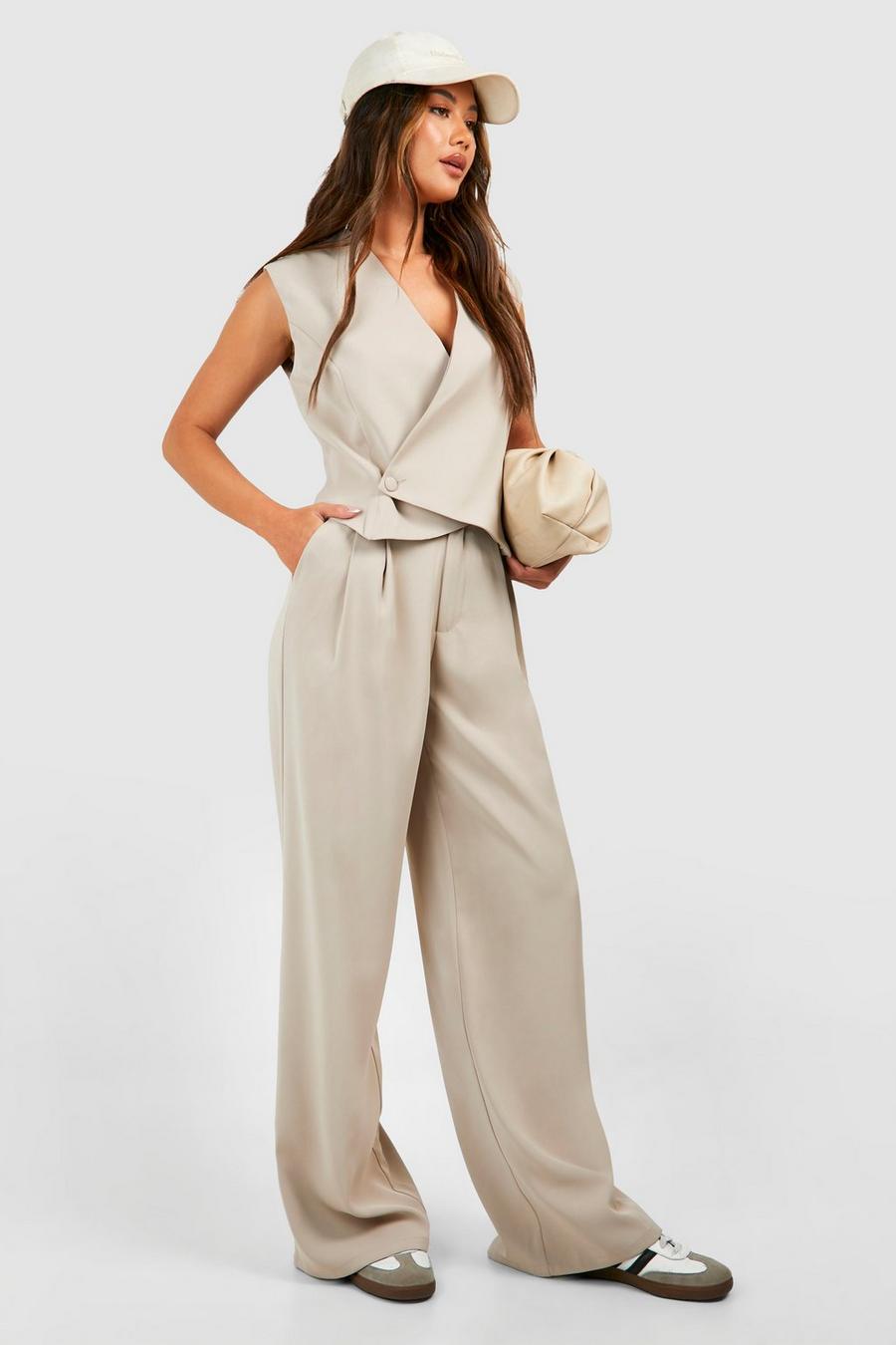 Taupe Fluid Wide Leg Trousers image number 1