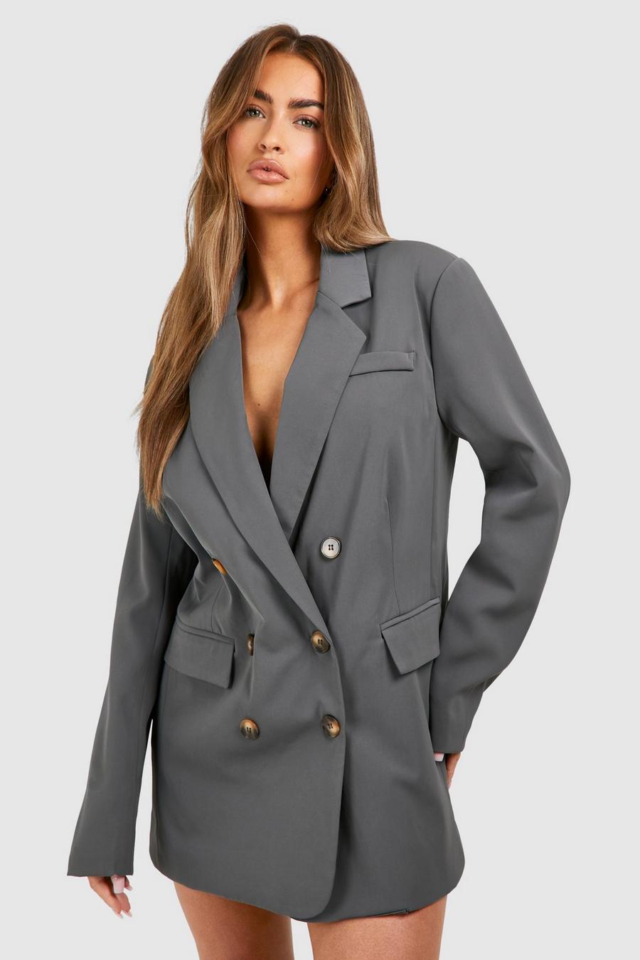 Charcoal grey Double Breasted Mansy Blazer Dress