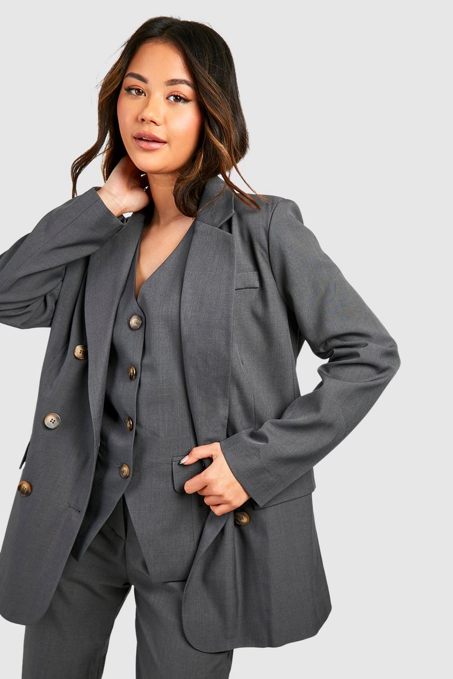 Charcoal Marl Double Breasted Relaxed Fit Tailored Blazer