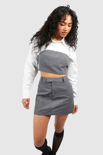 Marl Pinstripe Mini Skirt charcoal