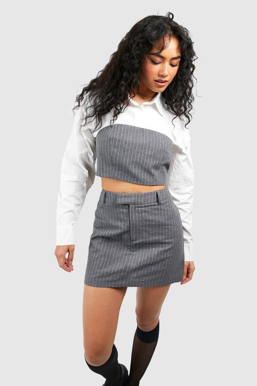 Minifalda jaspeada con raya diplomática, Charcoal image number 1