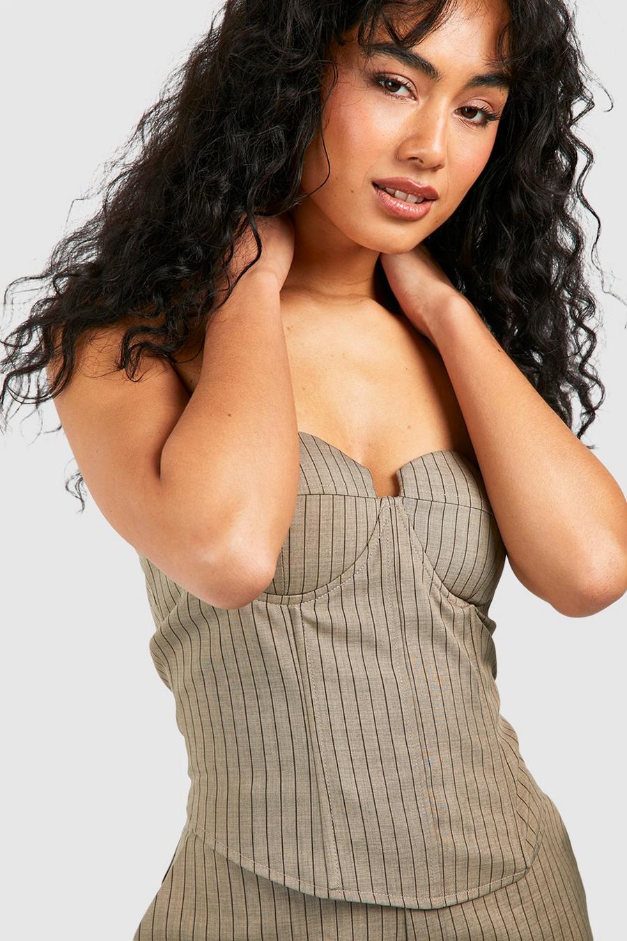 Taupe Linen Look Sweetheart Bandeau Corset image number 1