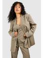 Taupe Linen Look Pinstripe Double Breasted Blazer