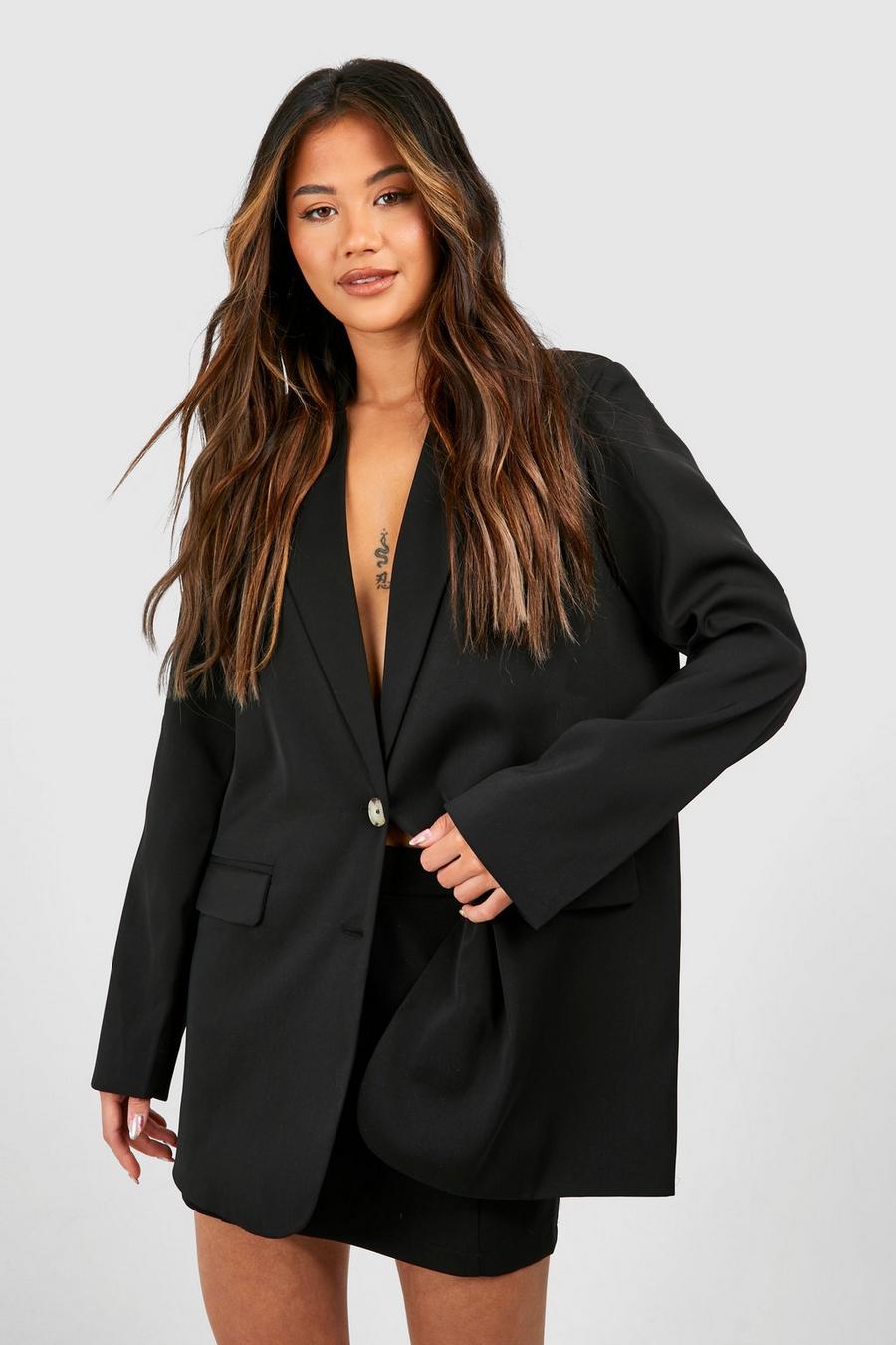 Black Single Breasted Relaxed Fit Tailored Blazer image number 1
