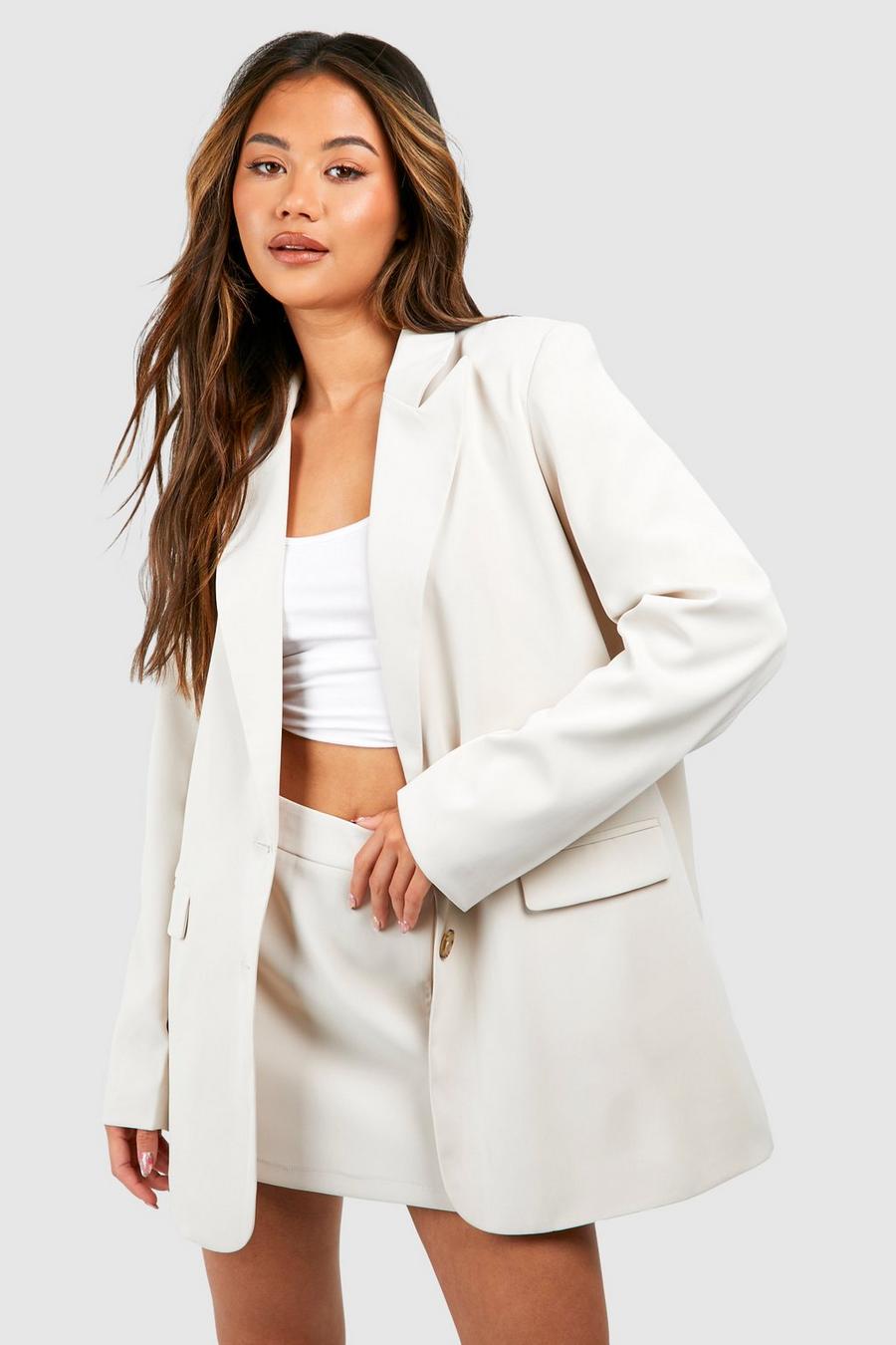 Ecru Single Breasted Relaxed Fit Tailored Blazer image number 1