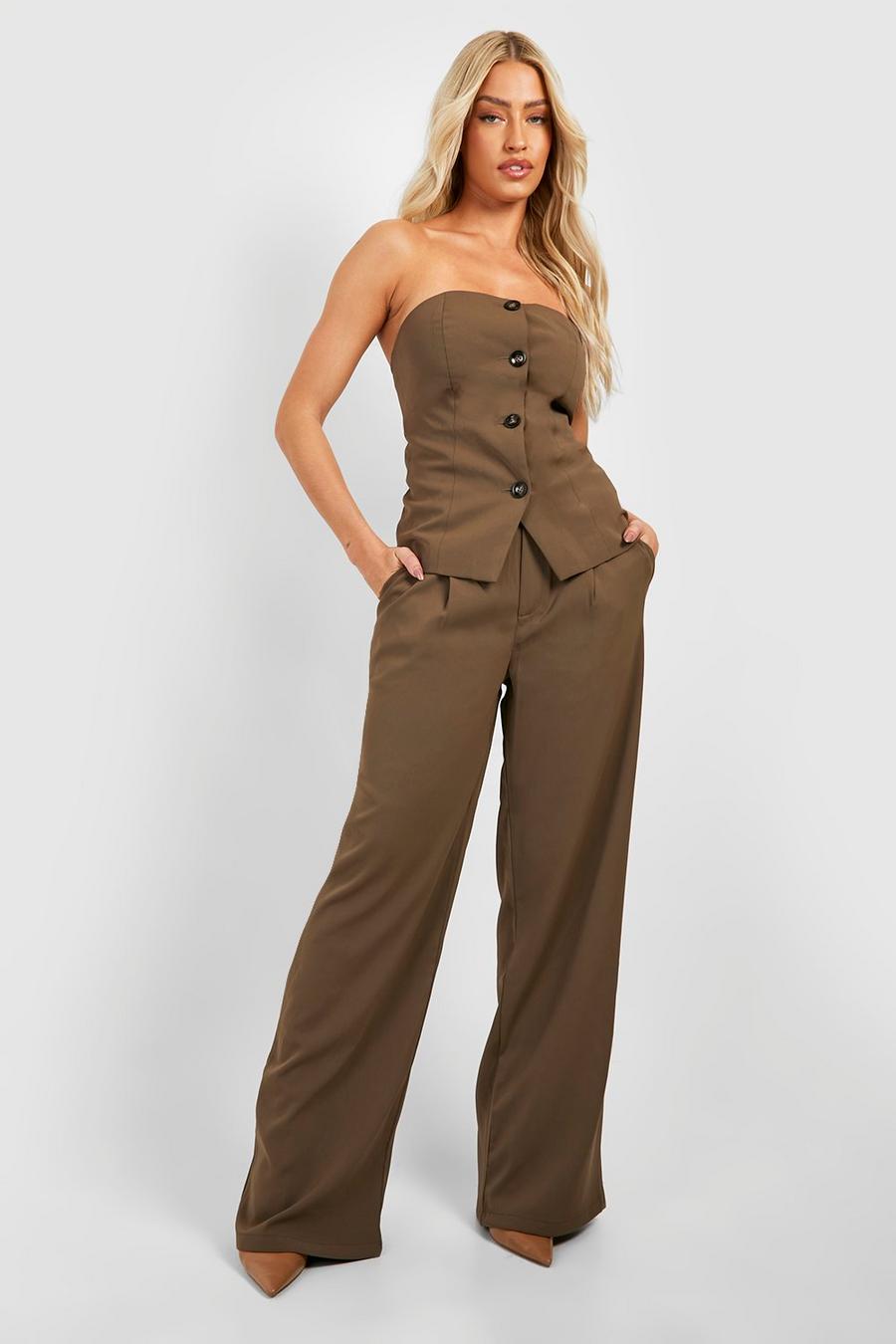 Chocolate Pleat Front Wide Leg Tailored Pants image number 1