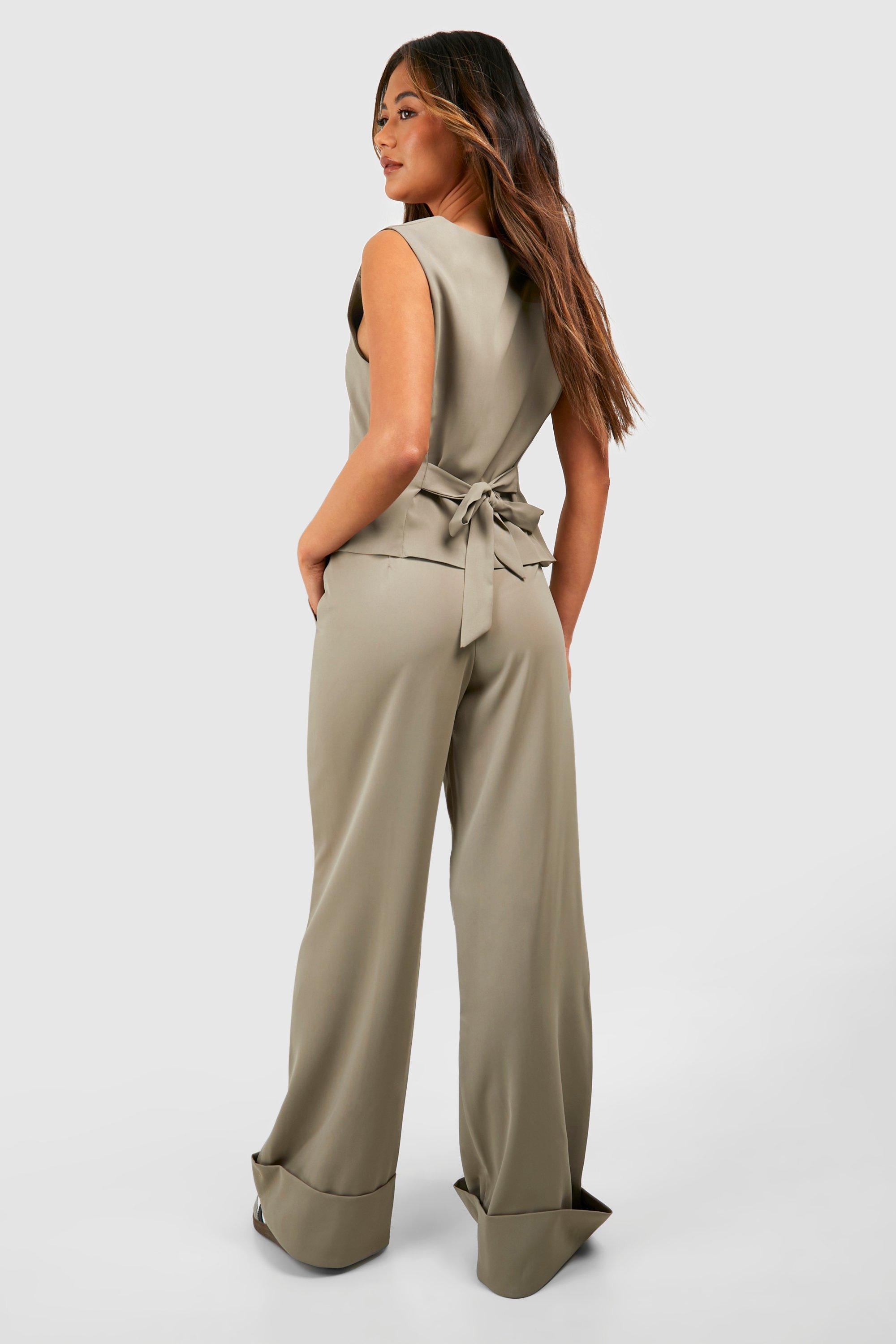 Turn Cuff Wide Leg Relaxed Fit Dress Pants