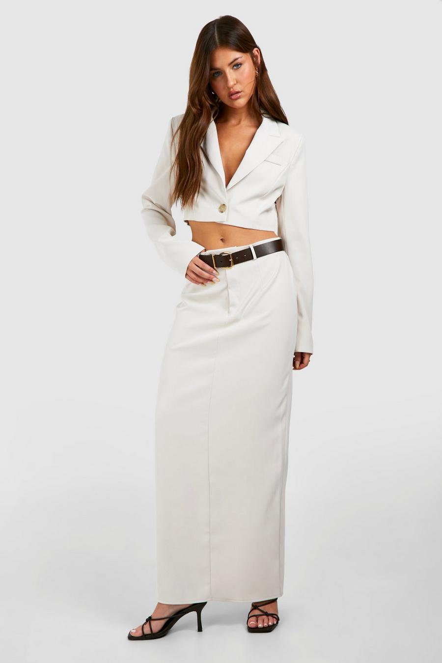 Ecru blanc Column Split Back Maxi Skirt