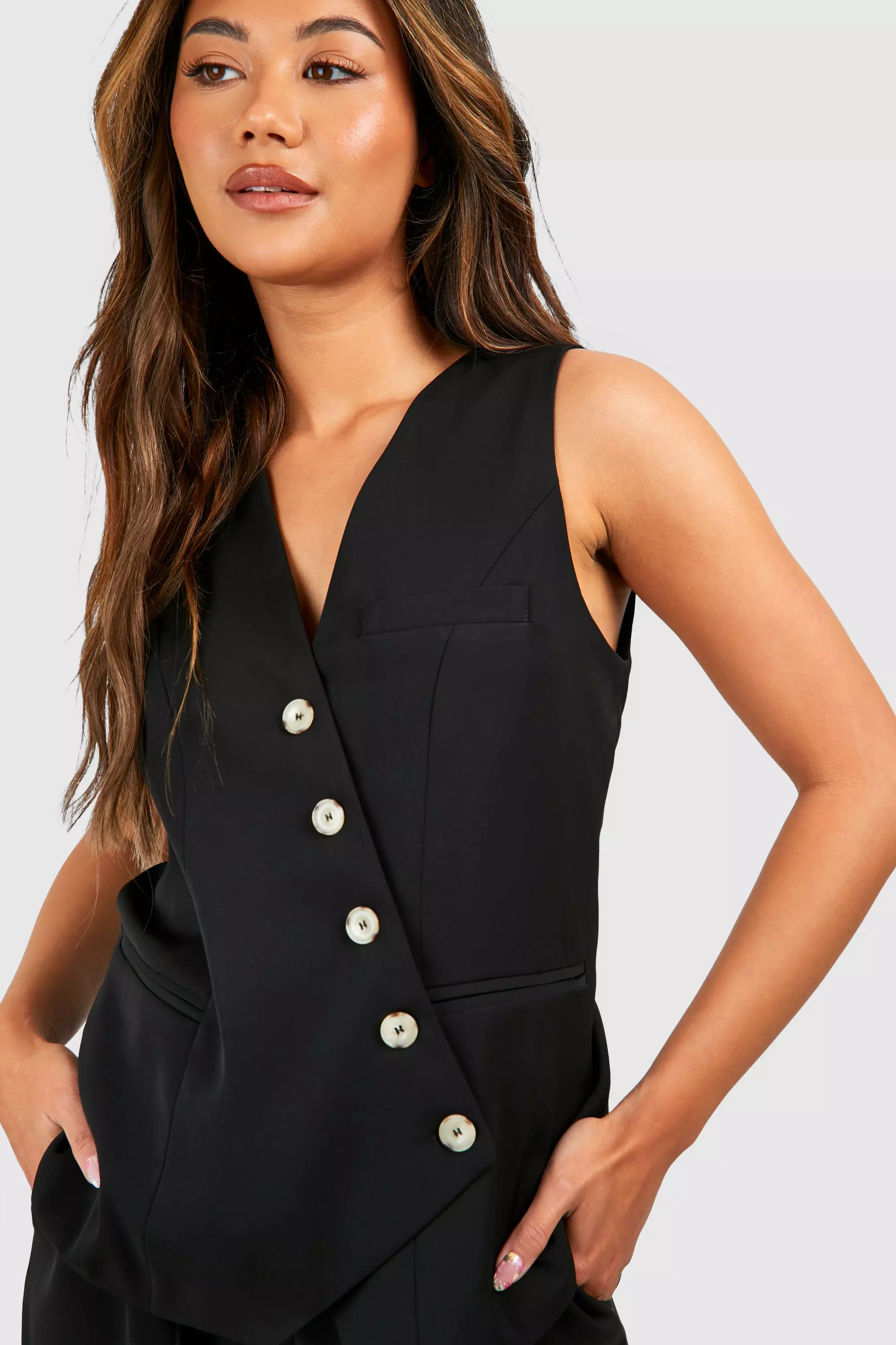 Black Asymmetric Mock Horn Waistcoat alternative image