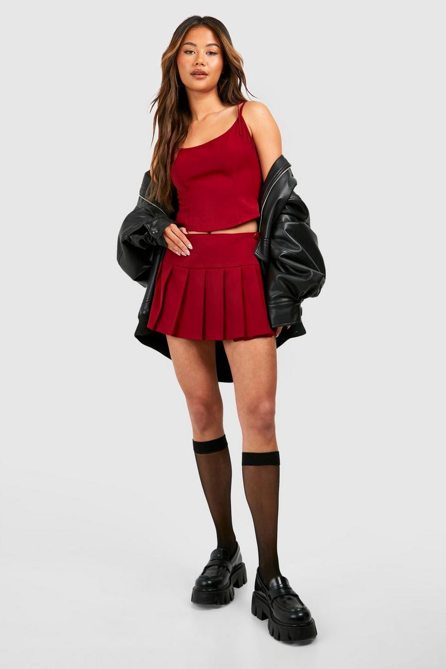 Cherry red Pleated Micro Mini Skirt