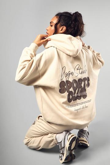 Dsgn Studio Sports Bubble Slogan Oversized Hoodie stone