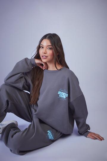 Dsgn Studio Sports Club Slogan Oversized Sweatshirt charcoal