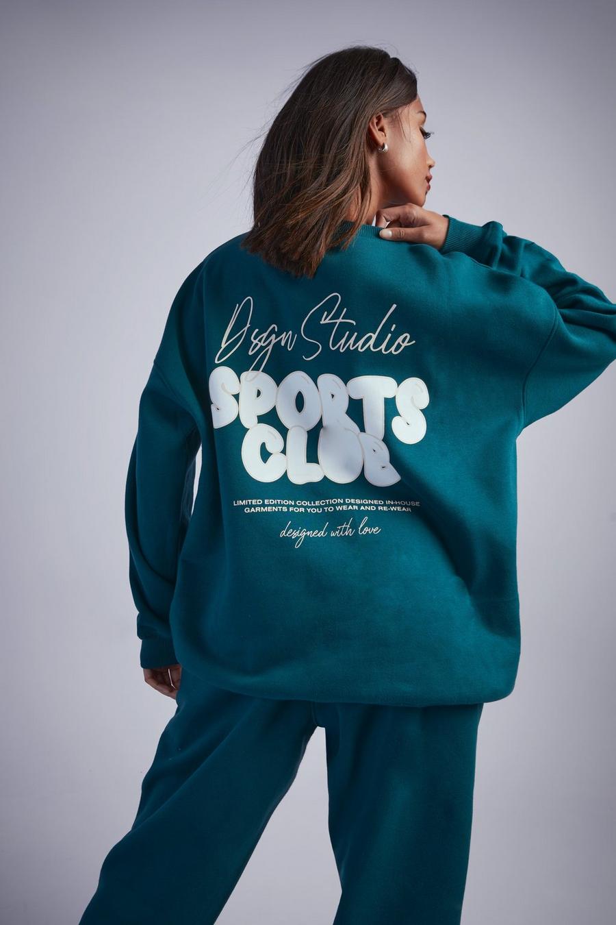 Oversize Sweatshirt mit Dsgn Studio Sports Club Slogan, Teal image number 1