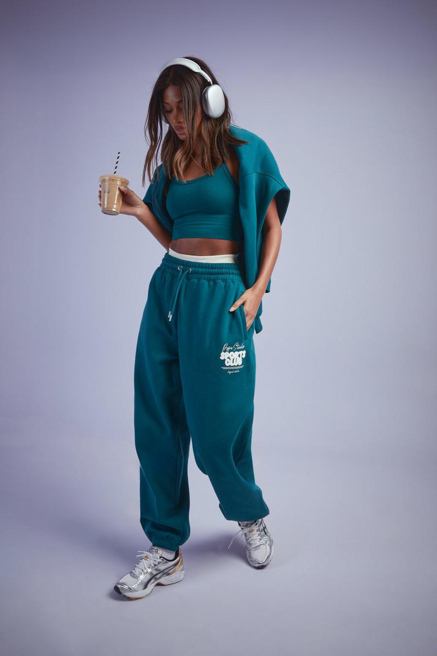 Teal Dsgn Studio Sport Bubble Slogan Cuffed Oversized Jogger  image number 1